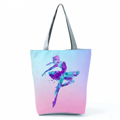 Gift Reusable Tote Watercolor Ballet Dancer Art Print Shoulder Bag Girls Gymnast Casual Women Handbags Travel Eco Shopping Bags