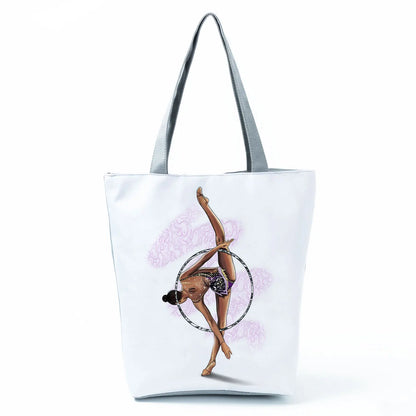 Gift Reusable Tote Watercolor Ballet Dancer Art Print Shoulder Bag Girls Gymnast Casual Women Handbags Travel Eco Shopping Bags