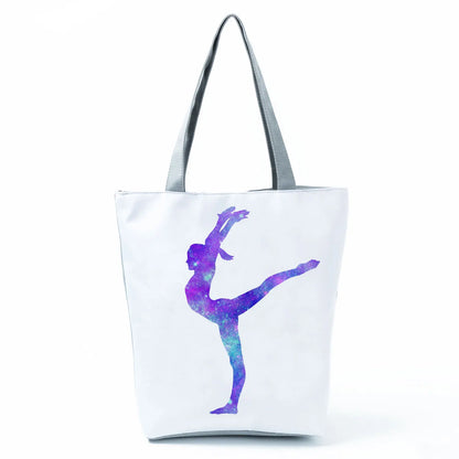 Gift Reusable Tote Watercolor Ballet Dancer Art Print Shoulder Bag Girls Gymnast Casual Women Handbags Travel Eco Shopping Bags