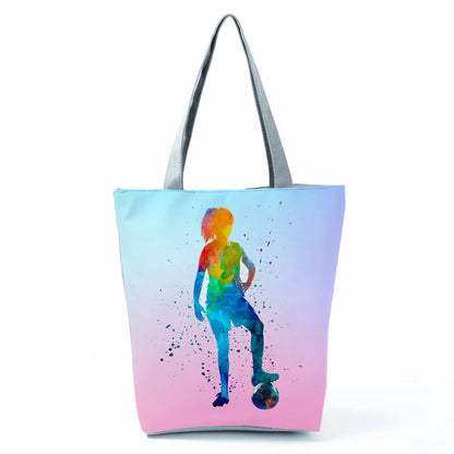 Gift Reusable Tote Watercolor Ballet Dancer Art Print Shoulder Bag Girls Gymnast Casual Women Handbags Travel Eco Shopping Bags