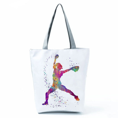 Gift Reusable Tote Watercolor Ballet Dancer Art Print Shoulder Bag Girls Gymnast Casual Women Handbags Travel Eco Shopping Bags