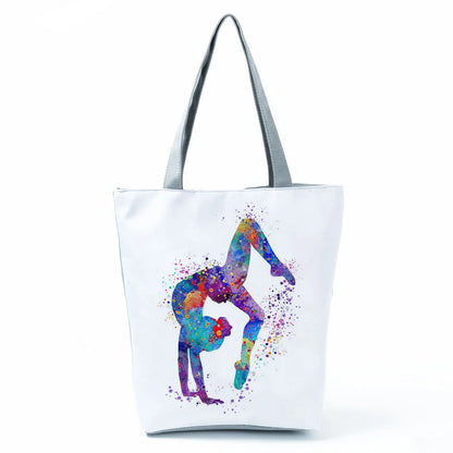 Gift Reusable Tote Watercolor Ballet Dancer Art Print Shoulder Bag Girls Gymnast Casual Women Handbags Travel Eco Shopping Bags