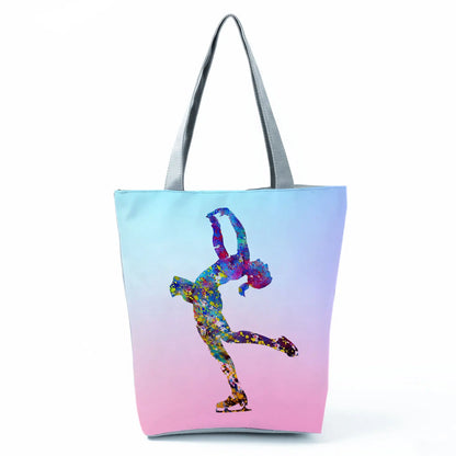 Gift Reusable Tote Watercolor Ballet Dancer Art Print Shoulder Bag Girls Gymnast Casual Women Handbags Travel Eco Shopping Bags