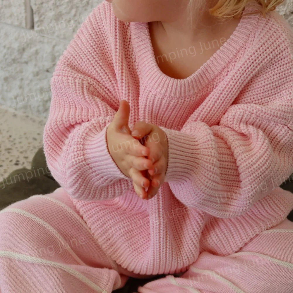 Pastel Colour Oversized Chunky Knit Baby Jumper Kids Slouchy Sweatersuit Cable Knitting Boys Girls Toddler Sweater