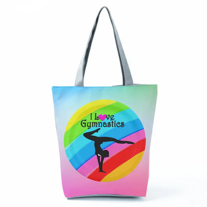 Gift Reusable Tote Watercolor Ballet Dancer Art Print Shoulder Bag Girls Gymnast Casual Women Handbags Travel Eco Shopping Bags