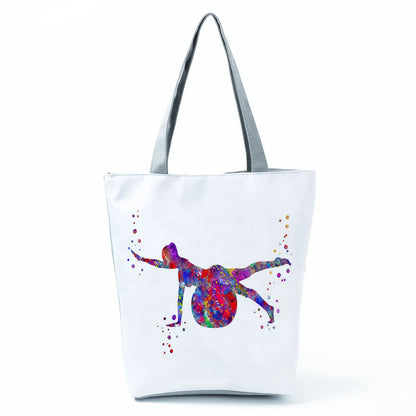 Gift Reusable Tote Watercolor Ballet Dancer Art Print Shoulder Bag Girls Gymnast Casual Women Handbags Travel Eco Shopping Bags