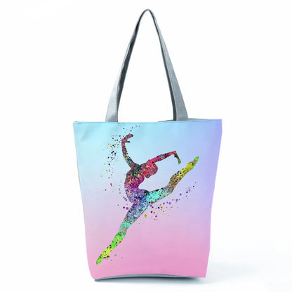 Gift Reusable Tote Watercolor Ballet Dancer Art Print Shoulder Bag Girls Gymnast Casual Women Handbags Travel Eco Shopping Bags