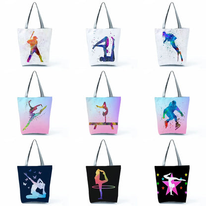 Gift Reusable Tote Watercolor Ballet Dancer Art Print Shoulder Bag Girls Gymnast Casual Women Handbags Travel Eco Shopping Bags