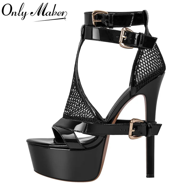 Onlymaker Women Peep Toe  Platform Sandals Thin Heels Ankle Strap Buckle Sandals Fashion Summer Heels