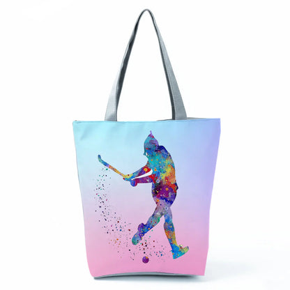 Gift Reusable Tote Watercolor Ballet Dancer Art Print Shoulder Bag Girls Gymnast Casual Women Handbags Travel Eco Shopping Bags