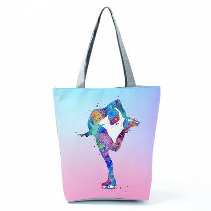 Gift Reusable Tote Watercolor Ballet Dancer Art Print Shoulder Bag Girls Gymnast Casual Women Handbags Travel Eco Shopping Bags