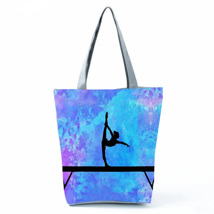 Gift Reusable Tote Watercolor Ballet Dancer Art Print Shoulder Bag Girls Gymnast Casual Women Handbags Travel Eco Shopping Bags