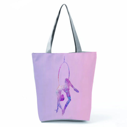 Gift Reusable Tote Watercolor Ballet Dancer Art Print Shoulder Bag Girls Gymnast Casual Women Handbags Travel Eco Shopping Bags