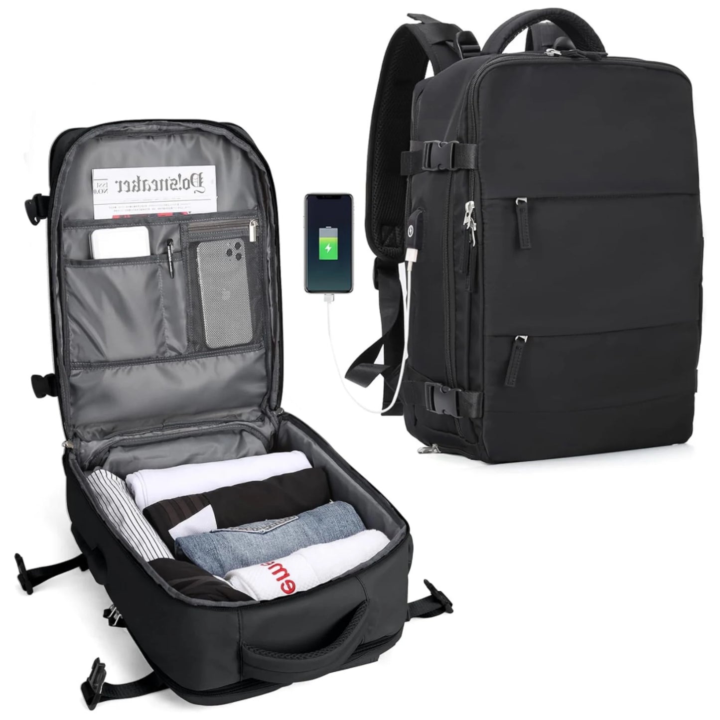 Travel Backpack for Airplane Cabin 45X36X20 for Vueling, Easyjet, Ryanair Waterproof and Spacious Hand Luggage with Shoe Compartment and USB Port Multifunctional Anti-Theft Backpack for Travel and Home (250 2210-001 1288 D1)