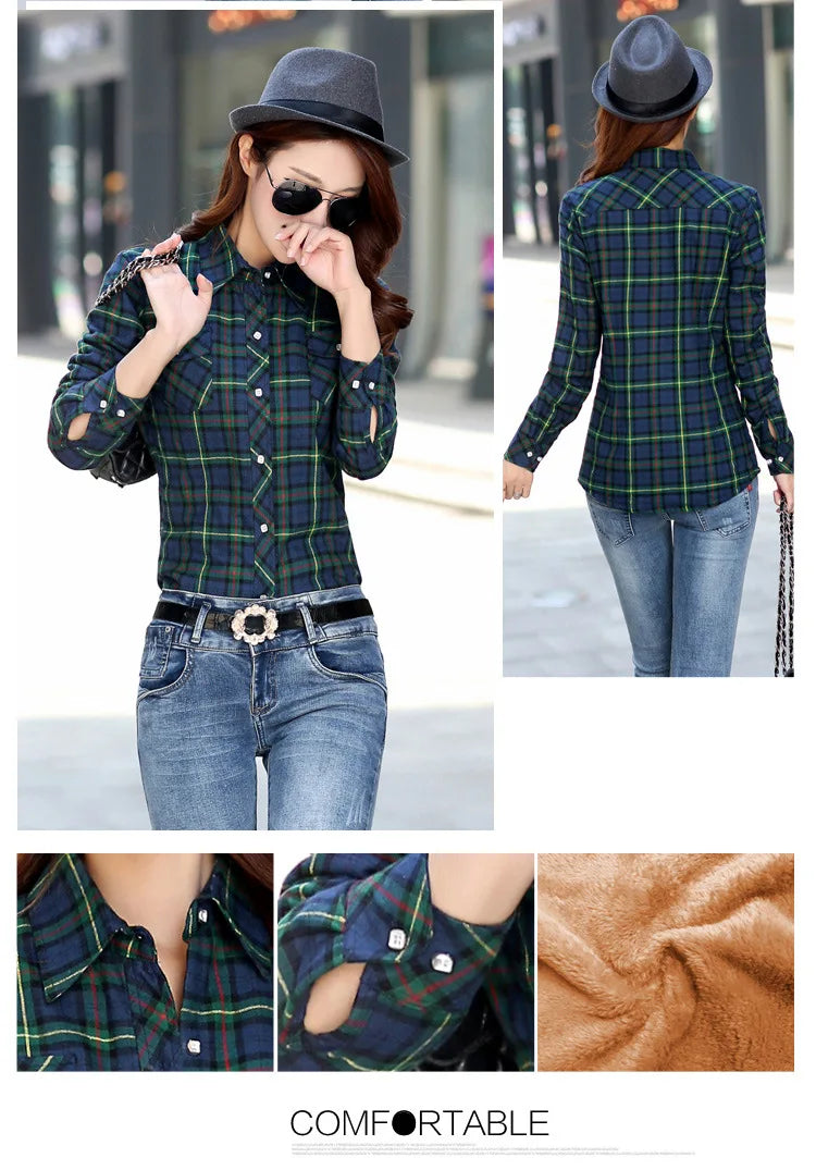 Plus Velvet Thicker Shirt Style Jacket Coat 2023 Winter New Hot Multicolor Plaid Warm Fleece Women Tops Brand Female Outerwear