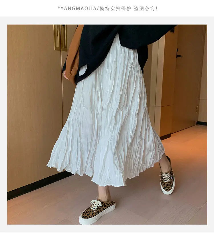 Skirts Women Solid Design Midi All-match Folds Korean Style Leisure High Waist Daily Female Newest Irregular Elegant Cozy Faldas