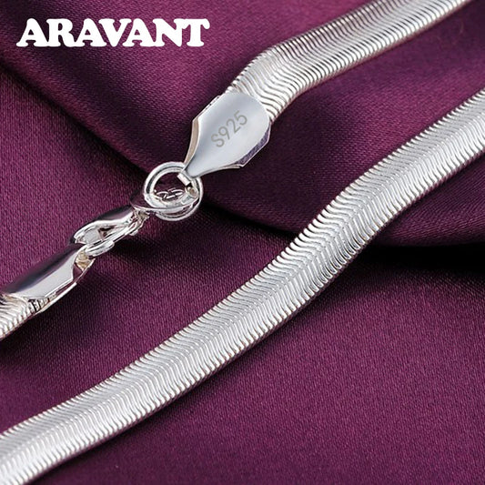 Aravant 925 Sterling Silver 16/18/20/22/24/26 Inch 6MM Flat Snake Chain Necklace For Women Men Fashion Wedding Jewelry