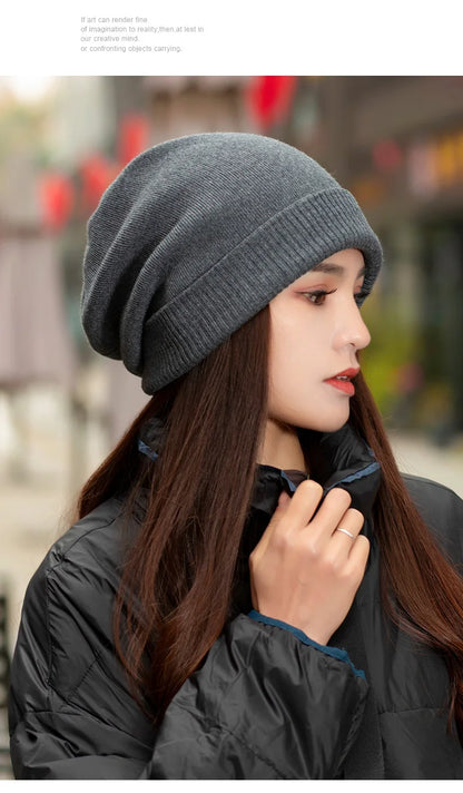 VISROVER 12 Colors Solid Real Cashmere Beanies Winter Hat For Woman Acrylic Hat Woman Autumn Warm Skullies For Man Wholesales