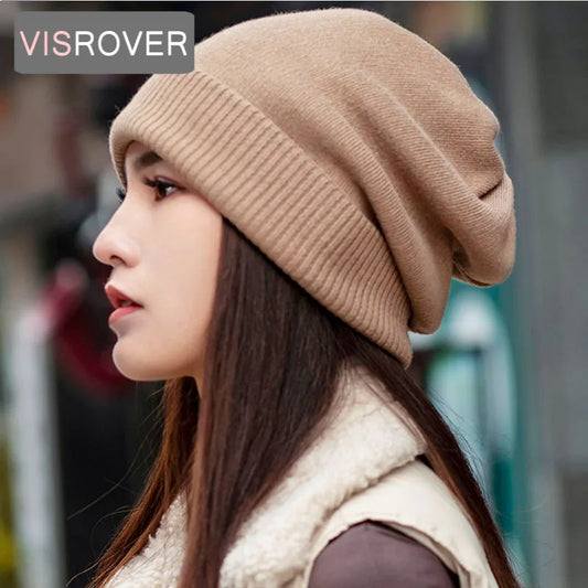 VISROVER 12 Colors Solid Real Cashmere Beanies Winter Hat For Woman Acrylic Hat Woman Autumn Warm Skullies For Man Wholesales