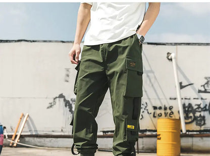 New Joggers Cargo Pants for Men Casual Hip Hop Pocket Male Trousers Sweatpants Streetwear Ribbons Techwear Pants