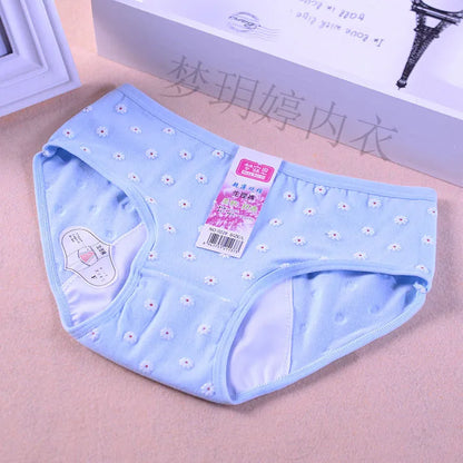 Teenage Girl Leakproof Cute Floral Briefs Cotton Sanitary Physiological Pants For Menstruation Period Young Girls Underwears