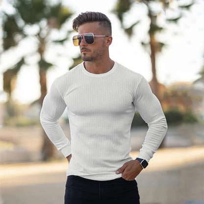 Winter Fashion Men's O-neck Sweaters Black Strips Knitted Pullovers Men Solid Casual Sweater Male Autumn Slim Fit Knitwear