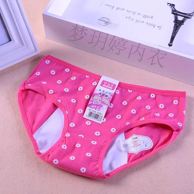 Teenage Girl Leakproof Cute Floral Briefs Cotton Sanitary Physiological Pants For Menstruation Period Young Girls Underwears