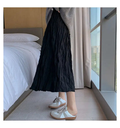 Skirts Women Solid Design Midi All-match Folds Korean Style Leisure High Waist Daily Female Newest Irregular Elegant Cozy Faldas