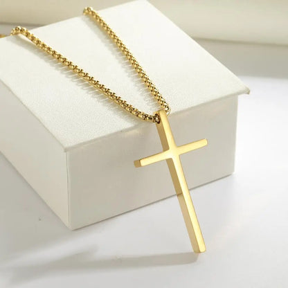 Lemegeton Hip Hop Cross Pendant Necklace for Men Women Box Chain Charm Necklaces Choker Stainless Steel Religious Jewelry Gifts