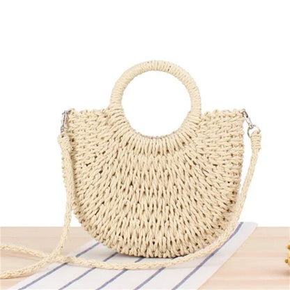 Yogodlns Handmade Half-Round Rattan Woven Straw Bag Summer Women Messenger Crossbody Bags Girls Small Beach Handbag New