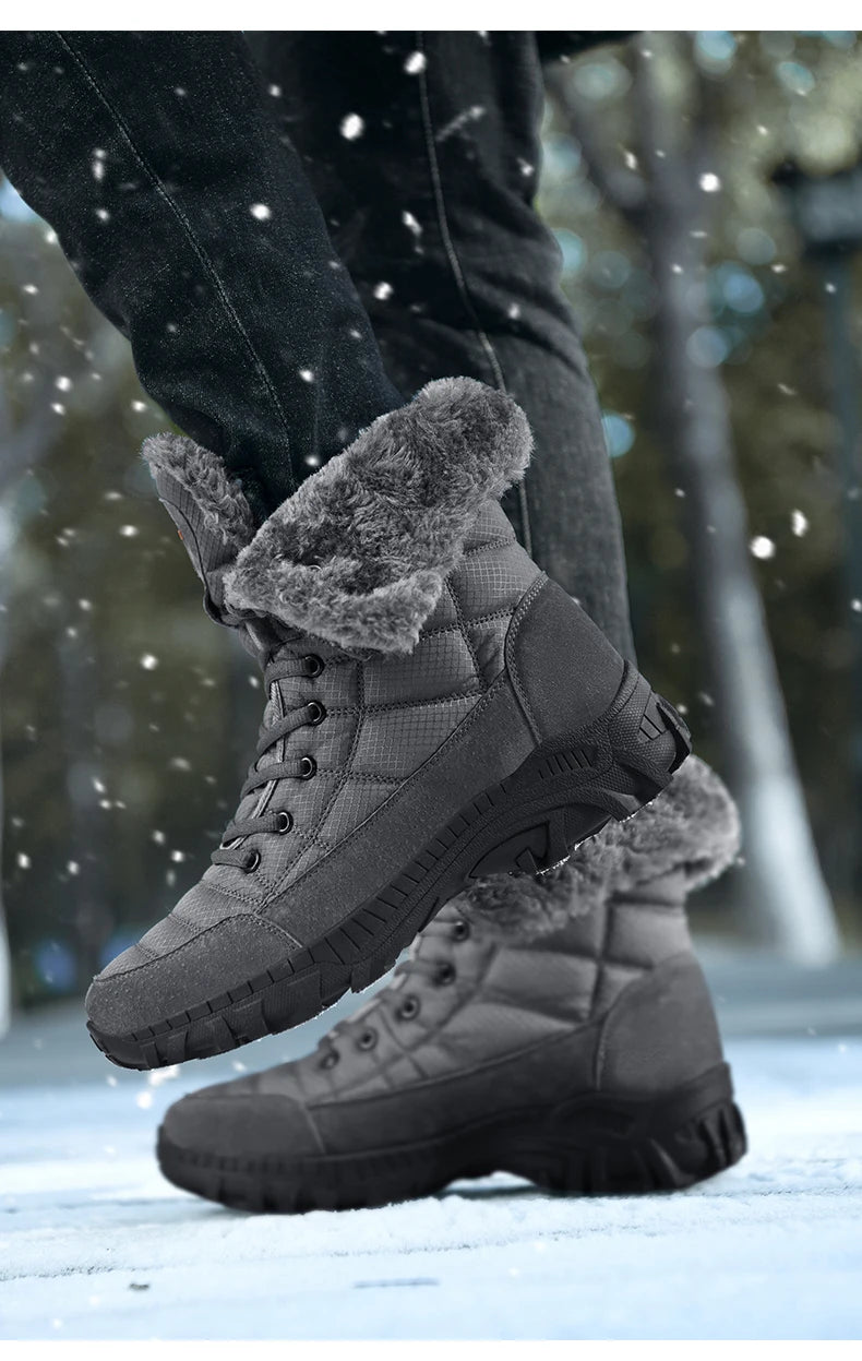 Men Winter Snow Boots Super Warm Men Hiking Boots High Quality Waterproof Leather High Top Big Size Men's Boots Outdoor Sneakers