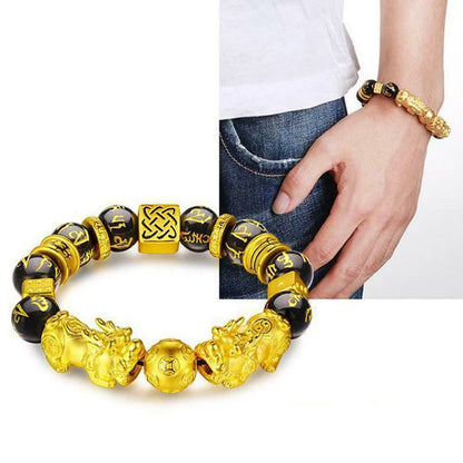 Feng Shui Black Obsidian Wealth Bracelet Good Luck Wristband Jewellery