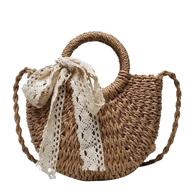 Yogodlns Handmade Half-Round Rattan Woven Straw Bag Summer Women Messenger Crossbody Bags Girls Small Beach Handbag New