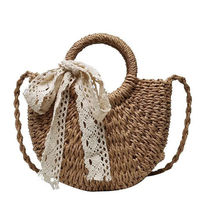 Yogodlns Handmade Half-Round Rattan Woven Straw Bag Summer Women Messenger Crossbody Bags Girls Small Beach Handbag New