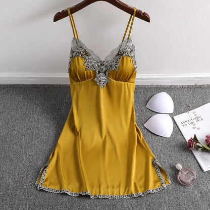 Summer New Satin 2PCS Pajamas Suit Strap Top&Shorts Lady Sexy Nightwear Sleepwear Lace Intimate Lingerie Nightgown Homewear