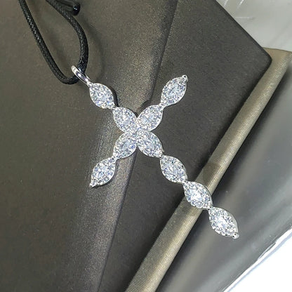 925 Sterling Silver Necklace 18 Inch Shiny Crystal Elegant Cross Pendant For Women High Quality Fashion Jewelry Valentine's Gift