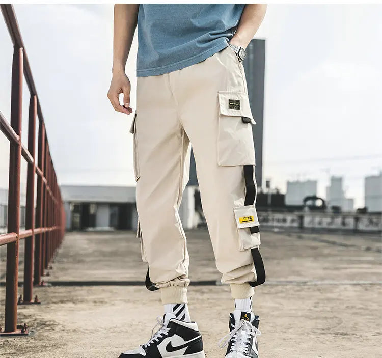 New Joggers Cargo Pants for Men Casual Hip Hop Pocket Male Trousers Sweatpants Streetwear Ribbons Techwear Pants