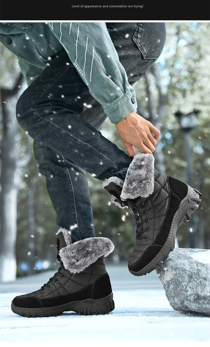 Men Winter Snow Boots Super Warm Men Hiking Boots High Quality Waterproof Leather High Top Big Size Men's Boots Outdoor Sneakers