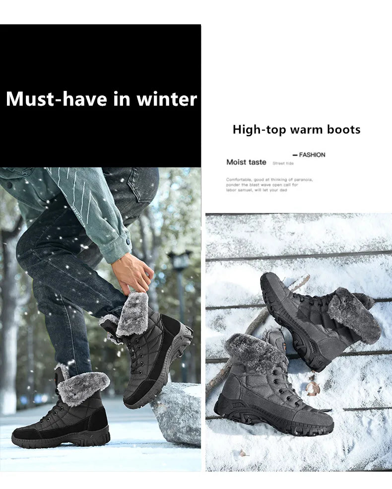 Men Winter Snow Boots Super Warm Men Hiking Boots High Quality Waterproof Leather High Top Big Size Men's Boots Outdoor Sneakers