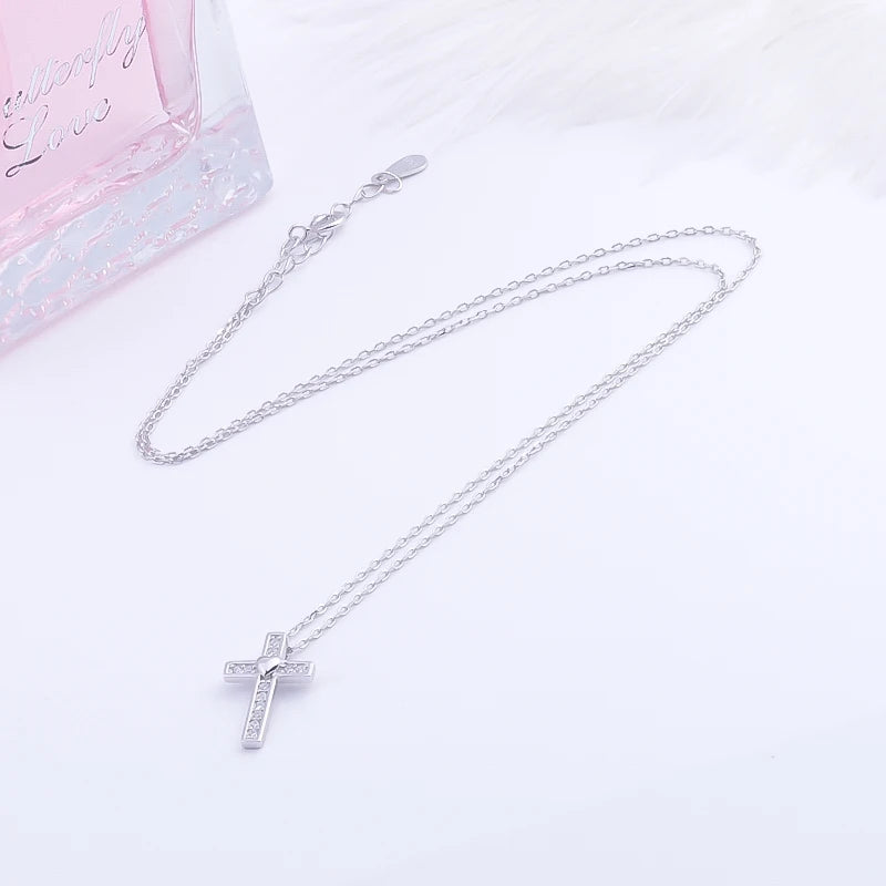 Pekurr 925 Sterling Silver Heart Zircon Templar Cross Necklaces For Women Long Chains Collar Pendants Trinket Jewelry Gift