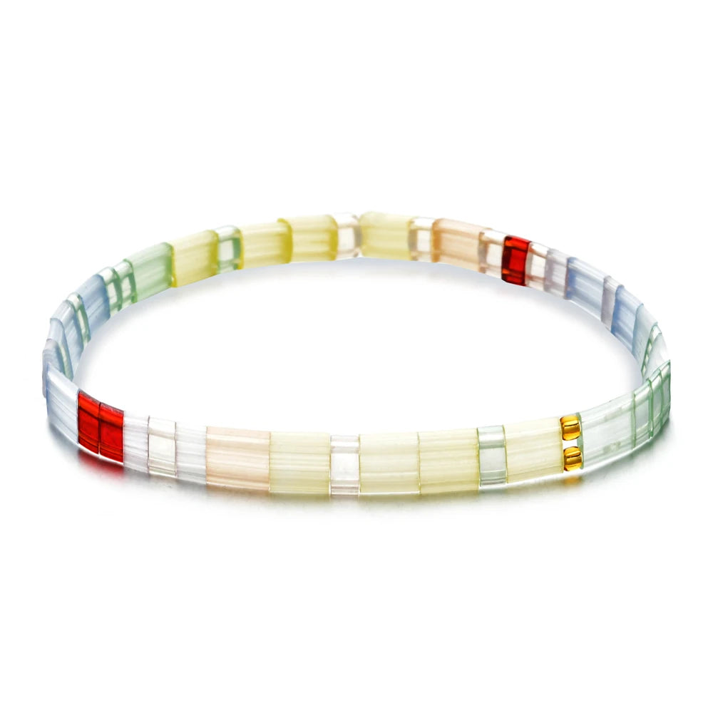 ZMZY Stone Tila Beads Elastic Bracelet For Women Gift 2025 Fashion Colorful Jewellery Rainbow Japan Miyuki Tile Beads Bracelet