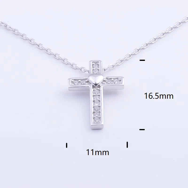 Pekurr 925 Sterling Silver Heart Zircon Templar Cross Necklaces For Women Long Chains Collar Pendants Trinket Jewelry Gift