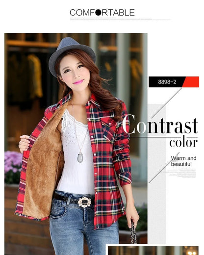 Plus Velvet Thicker Shirt Style Jacket Coat 2023 Winter New Hot Multicolor Plaid Warm Fleece Women Tops Brand Female Outerwear