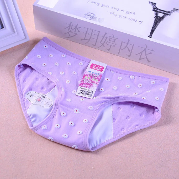 Teenage Girl Leakproof Cute Floral Briefs Cotton Sanitary Physiological Pants For Menstruation Period Young Girls Underwears