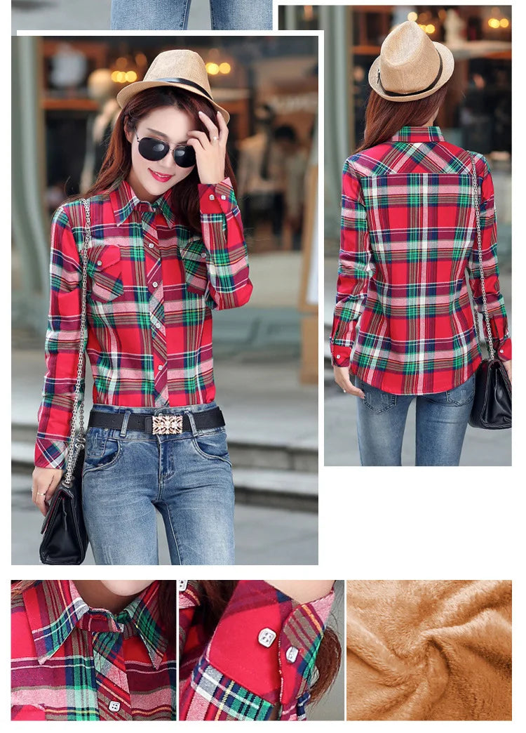 Plus Velvet Thicker Shirt Style Jacket Coat 2023 Winter New Hot Multicolor Plaid Warm Fleece Women Tops Brand Female Outerwear