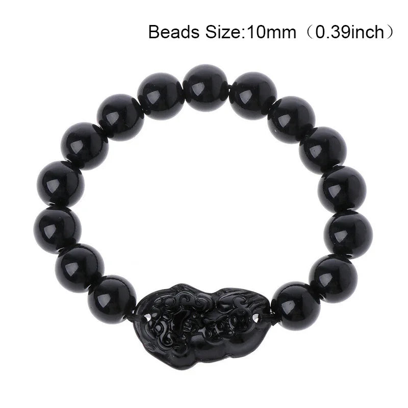 Feng Shui Black Obsidian Wealth Bracelet Good Luck Wristband Jewellery