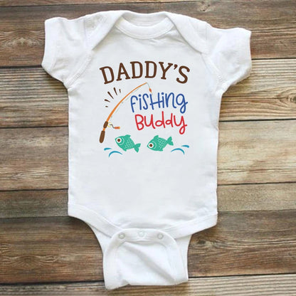 Cotton Newborn Baby Boy Girl Short Sleeve Romper Letter Print Daddy's Fishing Buddy Romper Outfits Summer Baby Clothes White