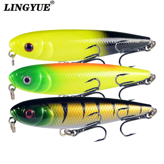 LINGYUE 1PCS Topwater Pencil Fishing Lure Hard Isca Artificial Plastic Bait 80mm 9.5g Leurre Peche Black Minnow Pike lures