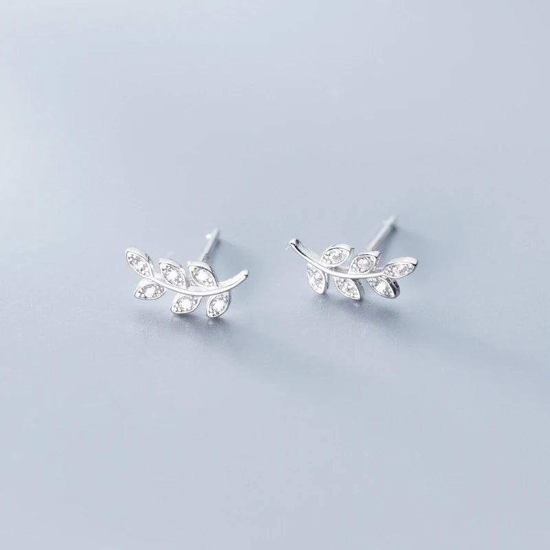 Modian New Sterling Silver 925 Dazzling Zircon Branch Leaves Stud Earrings For Women Plant Ear Studs Korean Style Fine Jewelry