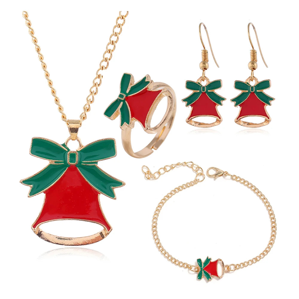 5Pcs/Set Christmas Lady Jewelry Set Santa Elk Moon Bells Earrings Necklace Bracelet Decorative Christmas Ornaments Girls Gifts